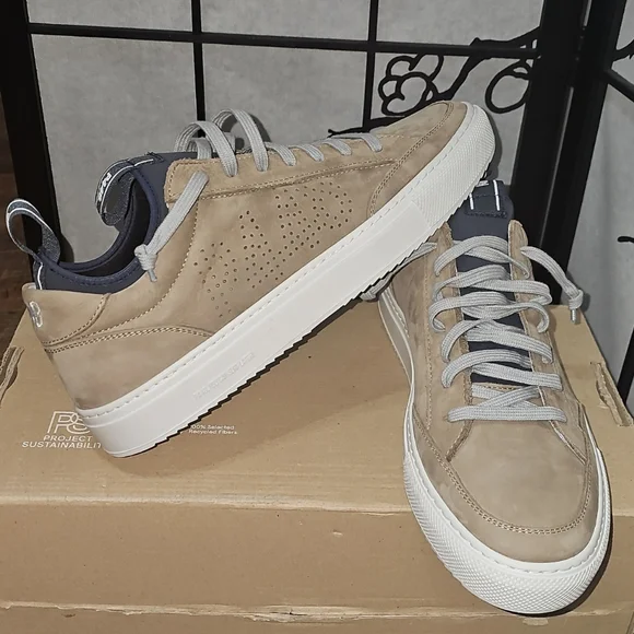 P448 Beige Soho Leather Sneakers Shoes Size 9.5 New Made In Italy - Picture 9 of 11